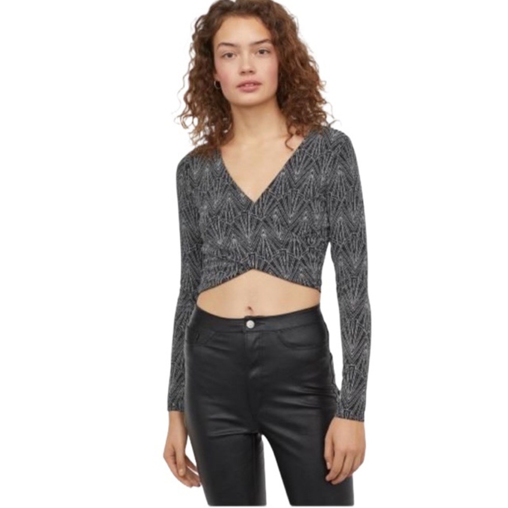 H&M Divided Black Silver Sparkle Crop Top